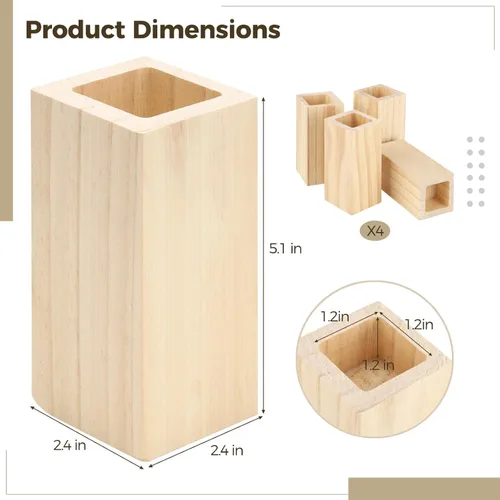 Miniatura 4 de 4 Pcs Bed Risers, 4 in Wooden Furniture Risers Blocks, Heavy-Duty Lifters for Couch Chair Cabinet Dresser, Bed Frame Risers for Added Height, Slot