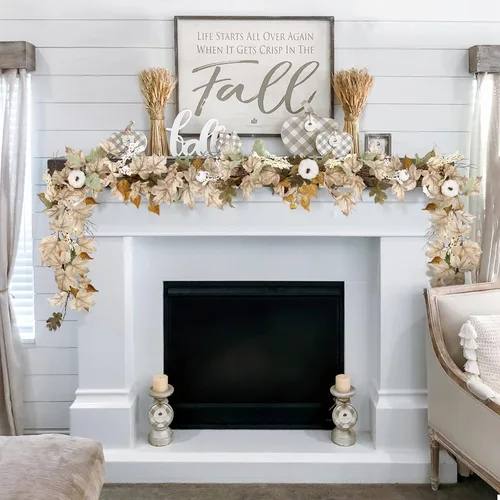Miniatura 4 de Decoraciones de otoño para el hogar, guirnalda de hojas de arce de otoño de 6 pies, calabaza y bayas, manto de Acción de Gracias, chimenea