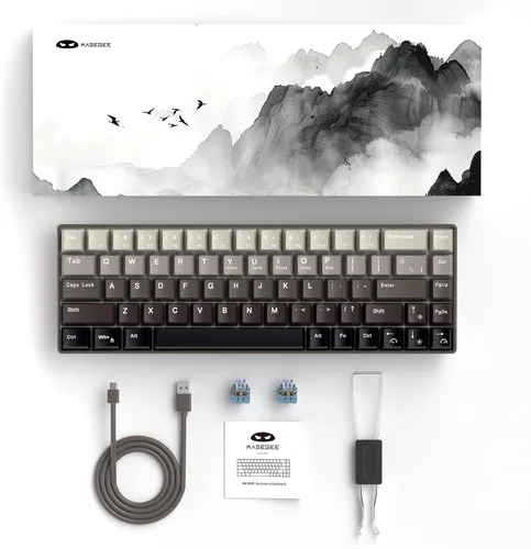 Miniatura 7 de MageGee Teclado mecánico portátil 60% para juegos, interruptor de ballena azul intercambiable en caliente, retroiluminación RGB compacto de 68