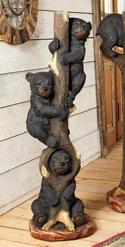 BLACK FOREST DECOR - Escultura de tres osos en un árbol - Decoración rústica de oso para cabaña, cabaña - 45.5" x 14" x 12"
