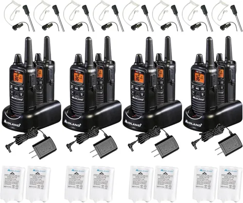 Midland LXT600BBX4 FRS Walkie Talkies para Negocios - Radios de Dos Vías de Largo Alcance de 36 Canales con Auriculares y Base de Carga, Alertas