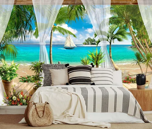 Miniatura 22 de Papel tapiz de hojas de plátano verde, papel tapiz de monsteras botánicas de selva tropical para sala de estar y dormitorio (no autoadhesivo)