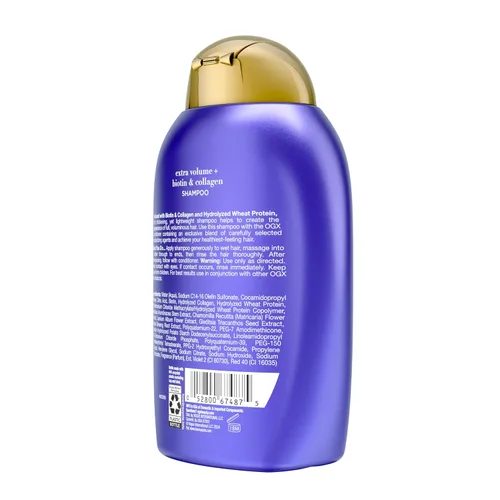 Miniatura 4 de OGX Champú voluminizador de colágeno extra fuerte con vitamina B7 y proteína de trigo hidrolizada para cabello fino. Tensioactivos sin sulfato