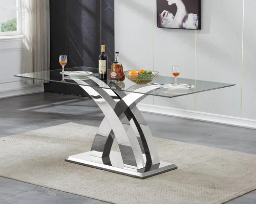 Miniatura 44 de Mesa de comedor de cristal de 51 pulgadas, mesa de comedor para 4-6, mesa de cocina dorada con patas de metal superior de vidrio templado
