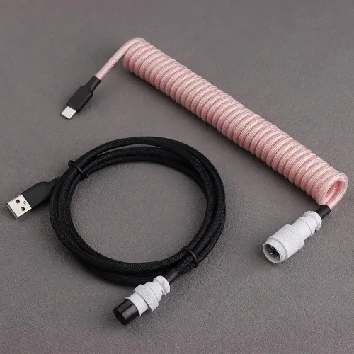 Miniatura 11 de Conector de aviador desmontable de doble manga Cable USB-C en espiral para teclados mecánicos de juegos personalizados (color: azul oscuro naranja)