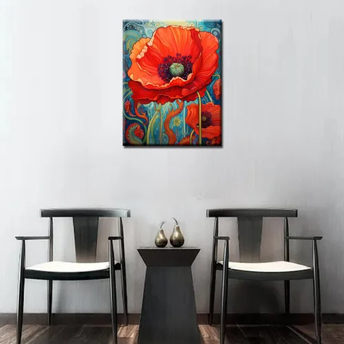 Miniatura 3 de Tucocoo Bumbers - Pintura de amapola roja para adultos, pintura abstracta de amapola por números, pintura acrílica, lienzo, graffiti, flores rojas
