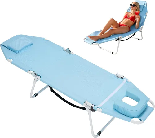 Miniatura 23 de ABORON Silla de bronceado resistente, silla de descanso plegable de 5 posiciones para exteriores con almohadilla, silla de playa portátil para tomar