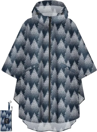 Miniatura 16 de PTEROMY Poncho de lluvia con capucha para adultos con bolsillo y cremallera, chubasquero impermeable ligero para hombres y mujeres