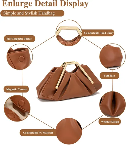 Miniatura 6 de myfriday Elegante bolso de mano fruncido para mujer, bolso de noche suave para boda, fiesta de graduación, eventos formales