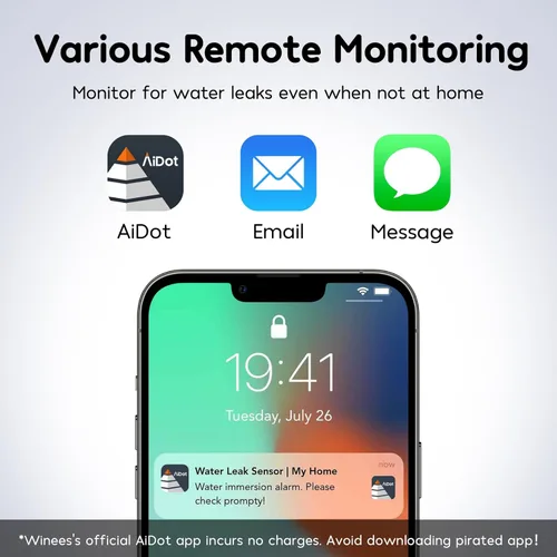 Miniatura 4 de Winees - Detector de agua WiFi, paquete de 3 sensores de agua con notificación por correo electrónico y SMS de alerta de fugas, alarma ajustable
