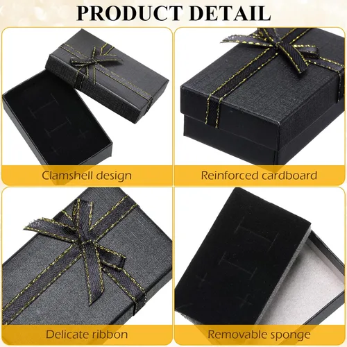 Miniatura 7 de Caja de regalo de joyería - Pequeña caja de embalaje vacía a granel cajas de cartón con lazo para anillos, collares, aretes y pulsera