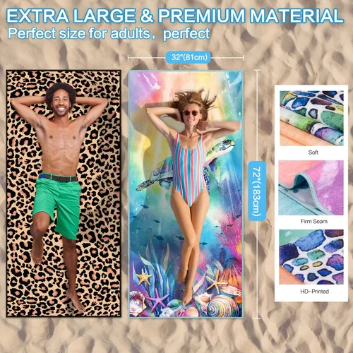 Miniatura 2 de Paquete de 2 toallas de playa ligeras de gran tamaño de 72 x 32 pulgadas, extra grandes, finas sin arena, toallas de viaje, natación, piscina, yoga