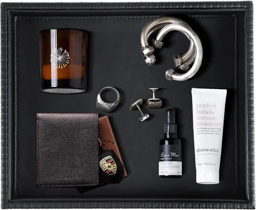 Miniatura 19 de HofferRuffer Bandeja de tocador de piel sintética, elegante organizador de almacenamiento de escritorio, bandeja decorativa multiusos para perfume