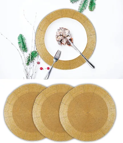 Miniatura 10 de Juego de 4 manteles individuales hechos a mano con cuentas azules de 13 pulgadas, hermoso y elegante tapete decorativo brillante para decoración
