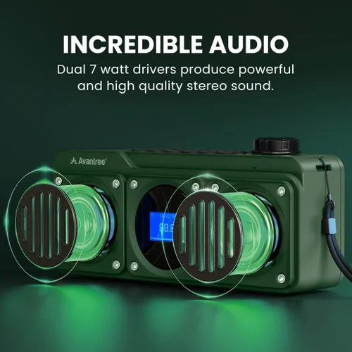 Miniatura 2 de Avantree Boombyte - Radio FM portátil y altavoz Bluetooth con excelente sonido estéreo, acabado de metal, tiempo de reproducción recargable largo
