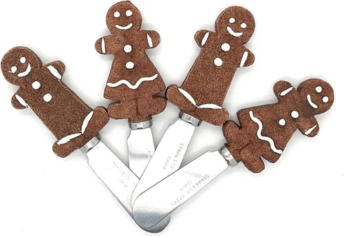 Miniatura 2 de MrNoel's - Cuchillos esparcidores de pan de jengibre para niño y niña, 4 piezas, mango de resina pintado a mano con hoja de acero inoxidable, juego