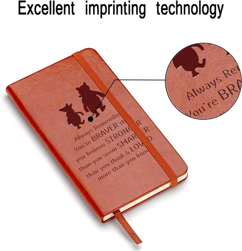 Miniatura 5 de JOHSBYD Pooh Bear - Cuaderno de cuero con texto en inglés "Always Remember You're Braver Than You Believe", regalo de amistad para mujeres y A6.