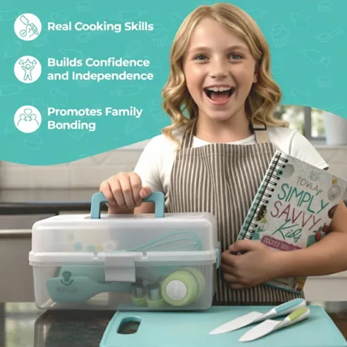 Miniatura 9 de Juego de regalos definitivo para cocinar y hornear Tovla JR para niños Cuchillos seguros para niños Montessori, delantal, libro de cocina visual