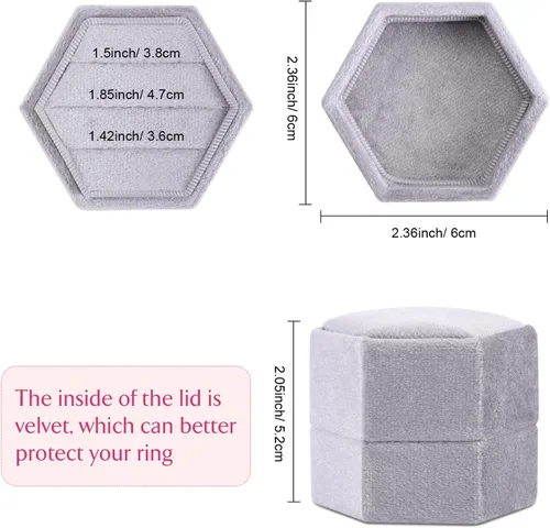 Miniatura 62 de WantGor Caja de joyería de terciopelo para anillos, caja de regalo con 3 ranuras, caja de regalo para anillos hexagonales vintage, para ceremonia