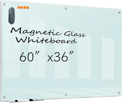 Miniatura 13 de KIZZBY Pizarra de Vidrio Negro de Borrado en Seco - Pizarra Magnética Negra para Pared, 48"x36" Pizarra Blanca Grande Sin Marco para Oficina, Hogar