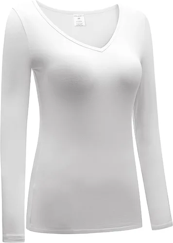 Miniatura 3 de OThread Co Camiseta de manga larga con cuello en V para mujer con capa básica de licra