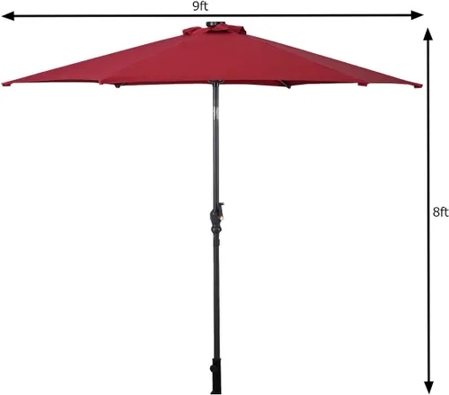 Miniatura 6 de Giantex Sombrilla de patio de 9 pies con luces solares, sombrilla de mesa para exteriores con botón de inclinación y manivela, para mercado, jardín