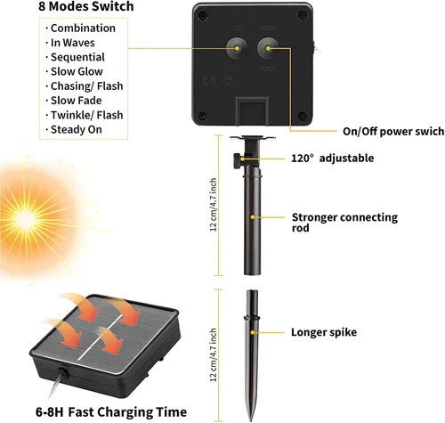 Miniatura 8 de Guirnalda de luces solares impermeables para exteriores, 2 paquetes en total de 132 pies, 400 luces LED solares con 8 modos, luces solares Blanco