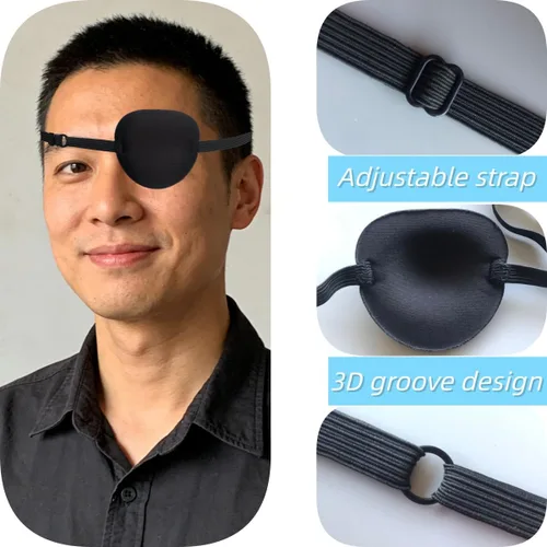 Miniatura 2 de parche para ojos monocular negro, lavable, para ambliopía, parche médico para ojos, disfraz de pirata para adultos y niños