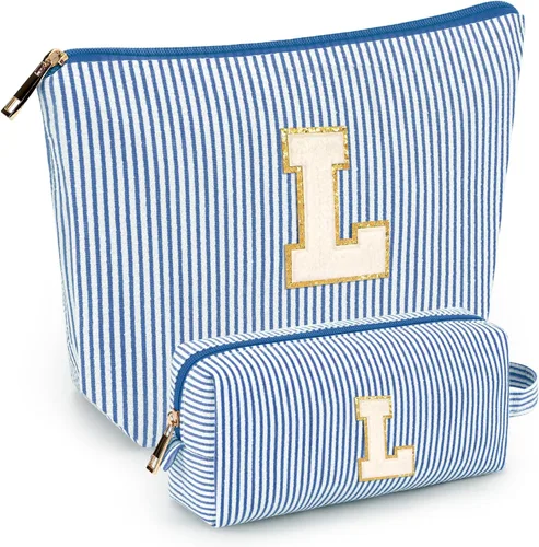 Miniatura 58 de 2 piezas de bolsas de maquillaje iniciales para mujeres: bolsa de cosméticos para viaje y artículos de tocador - Regalos de cumpleaños para niñas