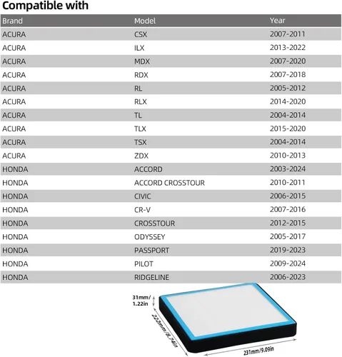 Miniatura 2 de CF10134 - Filtro de aire de cabina de CA compatible con Honda Civic Accord Crosstour Odyssey Passport Pilot Ridgeline Acura CSX ILX Vehículos