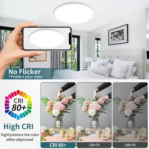 Miniatura 3 de Modernas lámparas LED de techo regulables con control remoto, montaje empotrado ultrafino de 15.4 pulgadas con luz nocturna, 36 W, 4500 LM