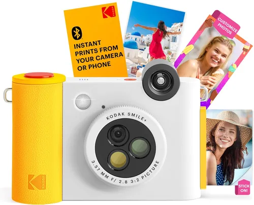 KODAK Smile+ - Cámara digital de impresión instantánea 2 en 1 y impresora fotográfica inalámbrica Bluetooth - 10MP, lente giratorio de efectos Blanco