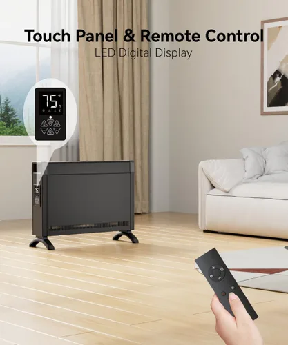 Miniatura 4 de BREEZEHEAT Calentador de Panel de Convección 1500W, Calentador de Espacio Eléctrico Eficiente en Energía para Uso Interior con Control Remoto