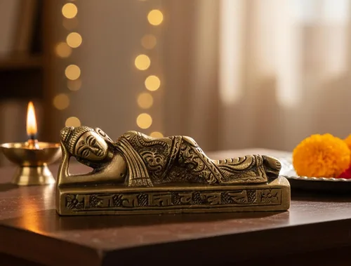 Miniatura 3 de eSplanade Estatua de Buda reclinable para decoración del hogar Escaparate de Buda dormido de latón para sala de estar, meditación, escritorio