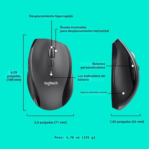 Miniatura 6 de Ratón inalámbrico Logitech M705 Marathon, ratón inalámbrico para juegos, receptor USB-A de 2.4 GHz, 5 botones programables, batería de 3 años, PC