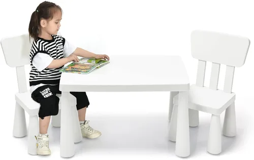 Miniatura 11 de COSTWAY Juego de mesa y sillas para niños de 3 piezas, centro de actividades infantiles de plástico ligero para leer, escribir, pintar, merienda