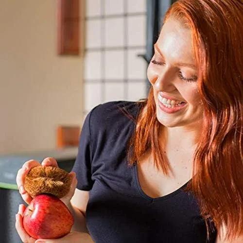 Miniatura 5 de Paquete de 3 cepillos para verduras Tawashi de fibra de coco natural, diseño japonés, ideal para frutas, verduras y uso doméstico con lazo