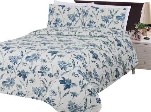 Marina Decoration Juego de funda de edredón de 3 piezas con 2 fundas de almohada, con estampado floral de tinta azul, tamaño King Azul Inkwash Floral