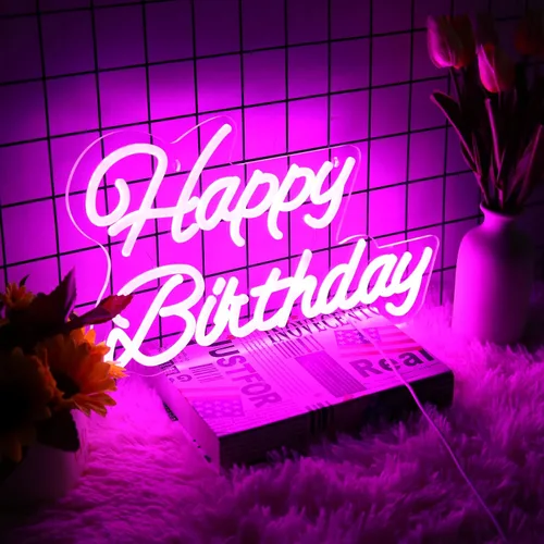 Miniatura 6 de Letrero de Neón de Feliz Cumpleaños de 20 Pulgadas Reutilizable Letrero LED Luminoso de Feliz Cumpleaños con Interruptor Regulable