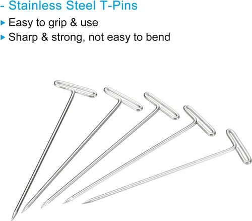 Miniatura 4 de PATIKIL 150 pines en T de acero inoxidable de 1.5 pulgadas, pasadores de 2 pulgadas para pelucas, bloqueo de tejido, costura, pasadores en T rectos