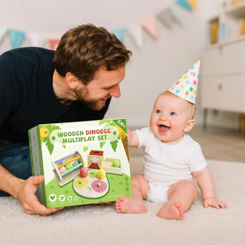 Miniatura 7 de Juguetes Montessori para niños de 6 meses, juguetes de madera para bebés de 6, 7, 8, 9 meses de edad, juguete de bola de huevo de dinosaurio