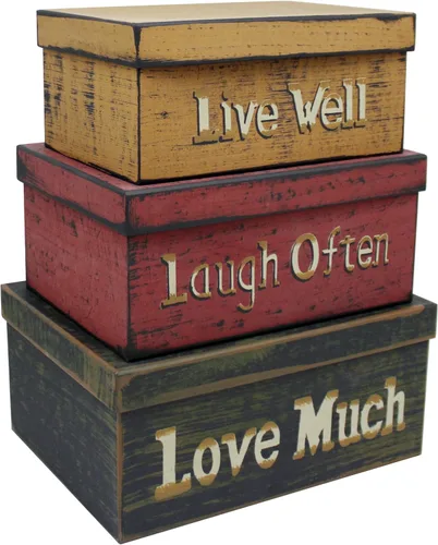Miniatura 11 de CVHOMEDECO. Cajas anidadas rectangulares vintage primitivas de cartón “La familia lo es todo”, grandes 12 x 9 x 14 cm. Juego de 3.