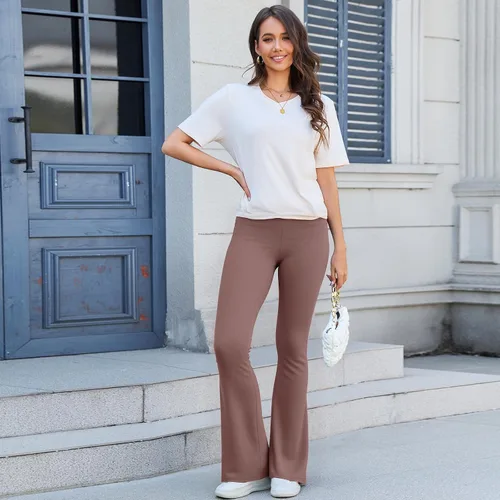 Miniatura 80 de TNNZEET Leggings acampanados negros para mujer, pantalones de yoga cruzados con bolsillos, corte de bota, leggings acampanados