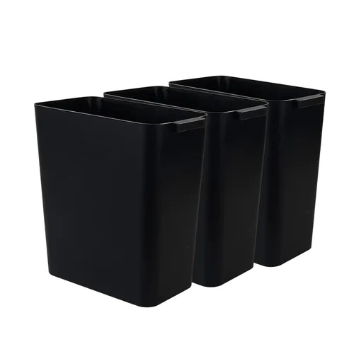 Paquete de 3 cubos de basura negros de 4.5 galones, contenedor de basura | Construcción de plástico resistente, forma rectangular que ahorra