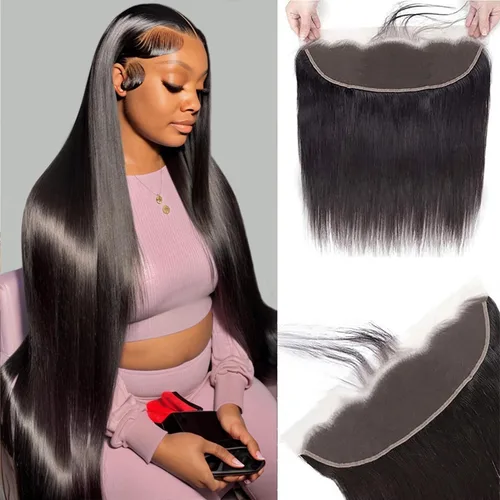 Miniatura 10 de Cierre frontal de encaje HD de 13x4, 10 pulgadas, cabello humano liso con encaje frontal, cabello virgen brasileño 100% sin procesar, de oreja a