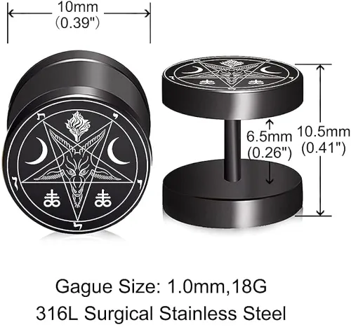 Miniatura 4 de FLYUN 6 pares de aretes de calavera para hombre, aretes de calibre falso, aretes de tapones falsos para hombres y hombres, aretes negros