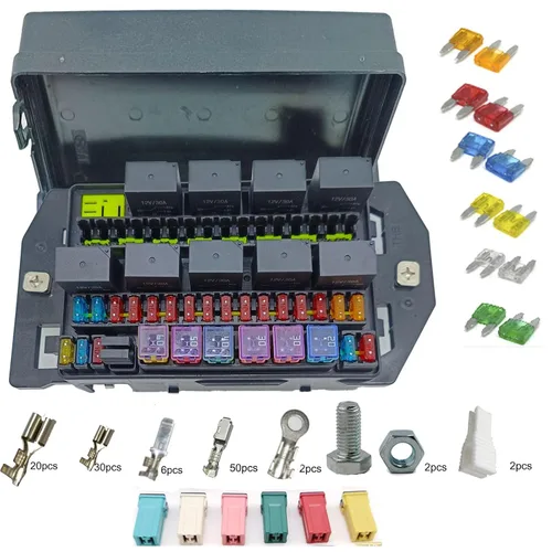 Miniatura 2 de Bloque de Fusibles de Relé 12V24V con 10 Paquetes de Relés de 5 Pines 30A, Ranuras para 40 Fusibles ATC/ATO, Sistema de Caja Controladora de Relé