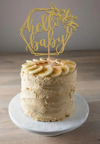 Miniatura 2 de MYAMPED Hello Baby Cake Topper - Dorado, 1 unidad, 8.6 x 5.9 pulgadas, no comestible, Baby Shower