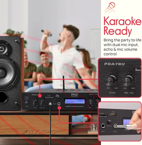 Miniatura 7 de Pyle Receptor amplificador Bluetooth de montaje en rack de 5 canales, amplificador de cine en casa, amplificador de altavoz, transmisión inalámbrica