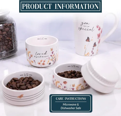 Miniatura 6 de Pavilion Gift Company - Loved Beyond Measure - Taza medidora de cerámica apilable de 6 pulgadas - ¼, ⅓, ½, 1 taza, rústica, antigua, diseño